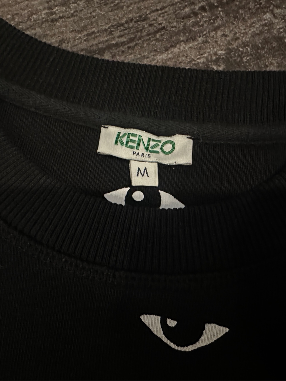Kenzo Black Crewneck Sweater with White Eye Motifs - Picture 3 of 3